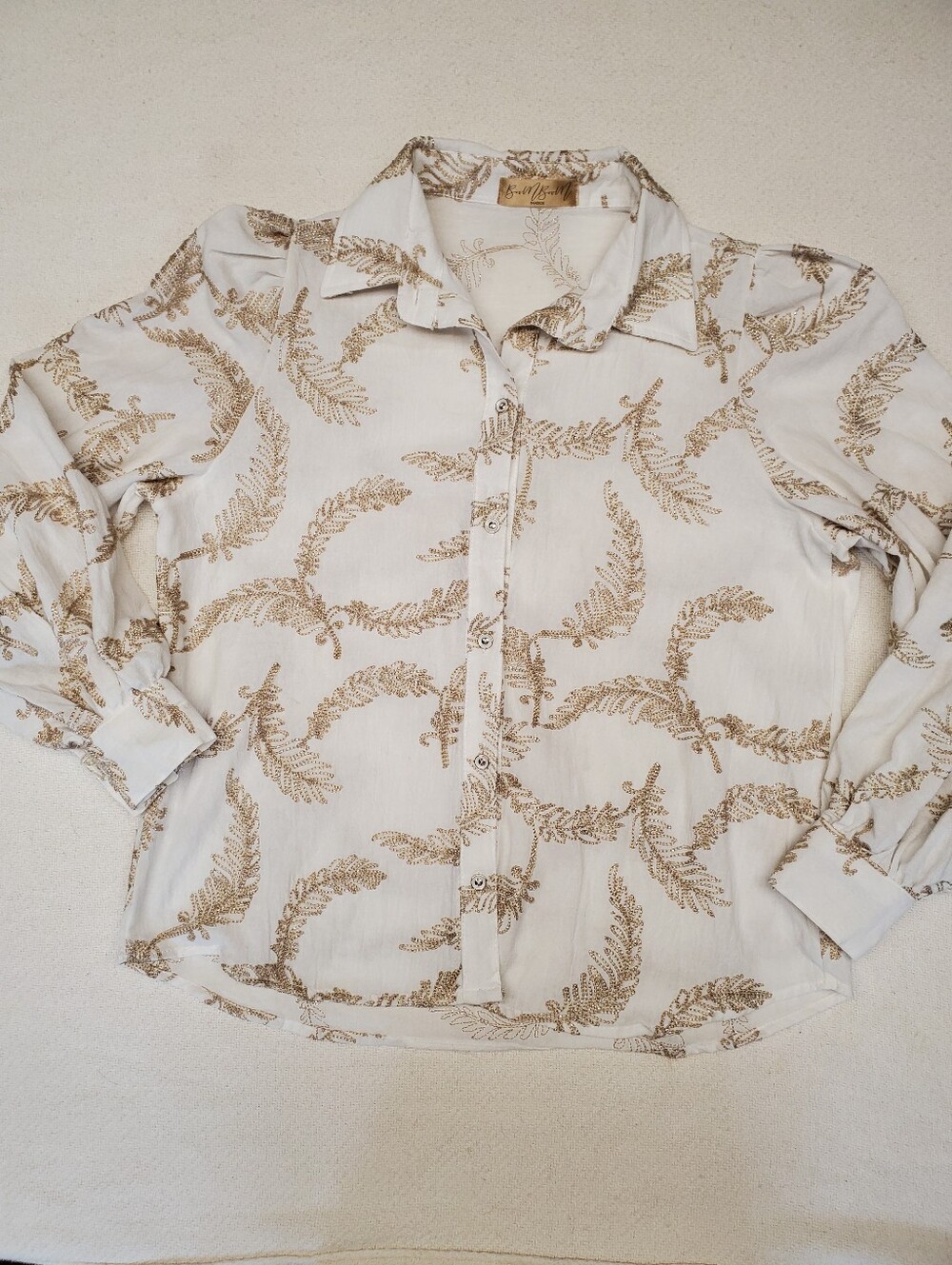 BoomBoom Bangkok White Gold Metallic Embroidered Boho Boutique Blouse